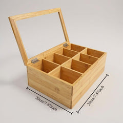 8-Grid Bamboo Storage Box with Glass Lid