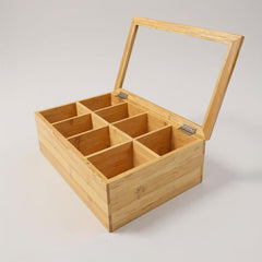 8-Grid Bamboo Storage Box with Glass Lid