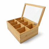 8-Grid Bamboo Storage Box with Glass Lid