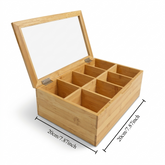 8-Grid Bamboo Storage Box with Glass Lid