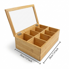 8-Grid Bamboo Storage Box with Glass Lid