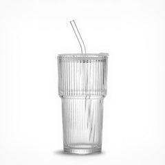 Glass Cup Set with Lid & Glass Straw – 600ml